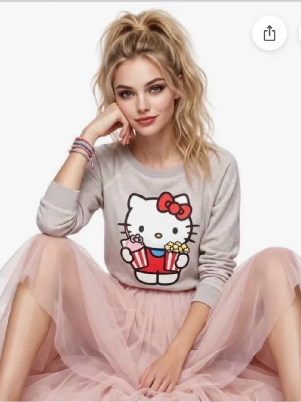 Hello Kitty Graphic Popcorn Sweatshirt, Oversized, Size Medium, NWT!